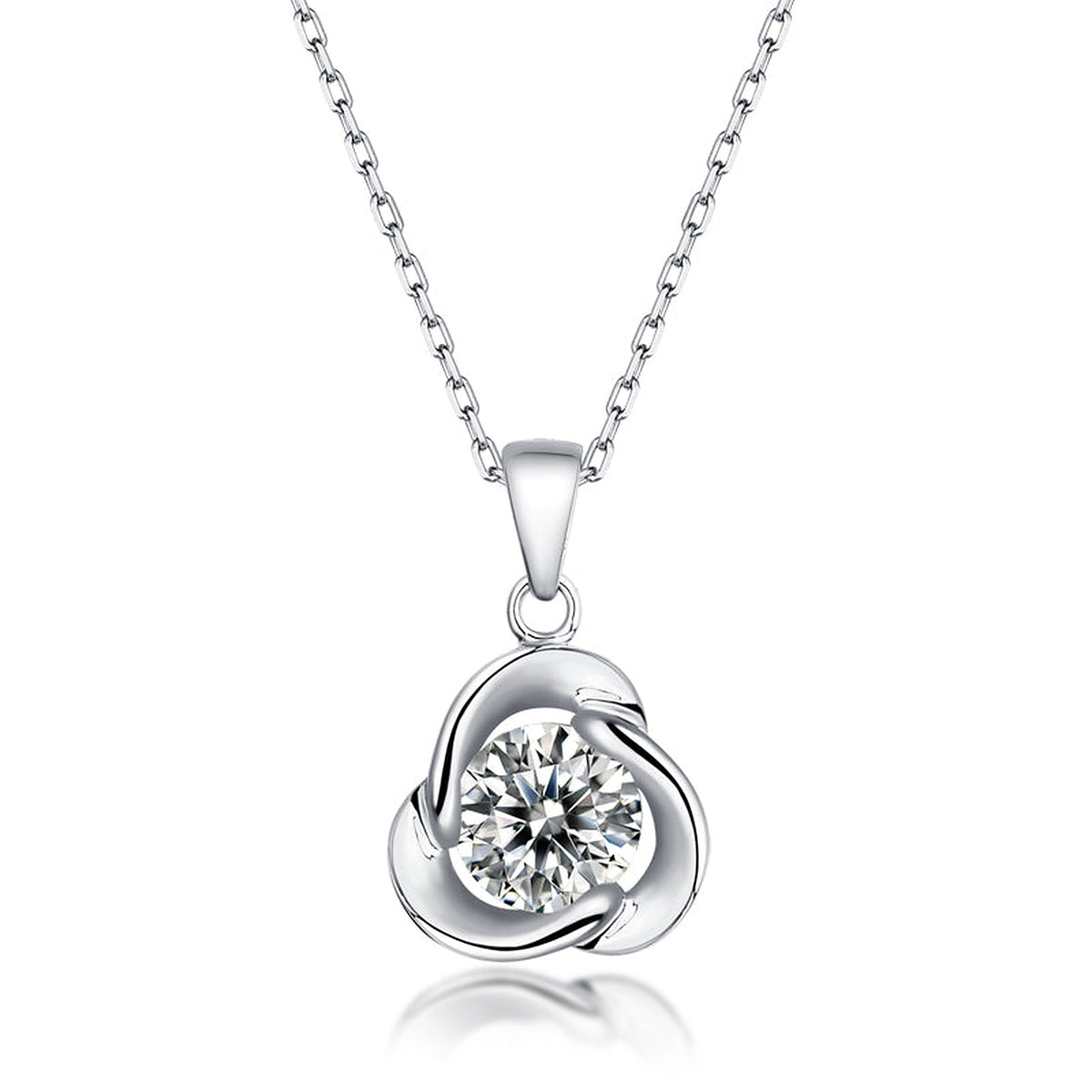 Moissanite Pendant Necklace Love Blossom, sterling silver