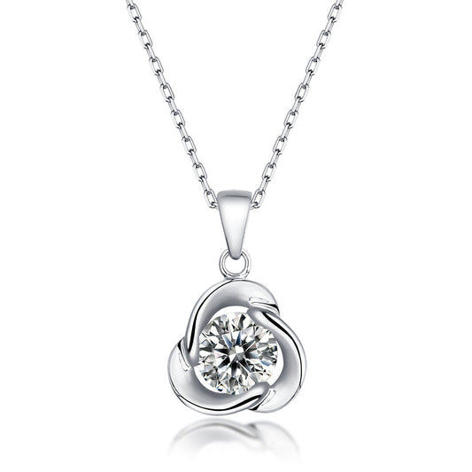 Moissanite Pendant Necklace Love Blossom, sterling silver