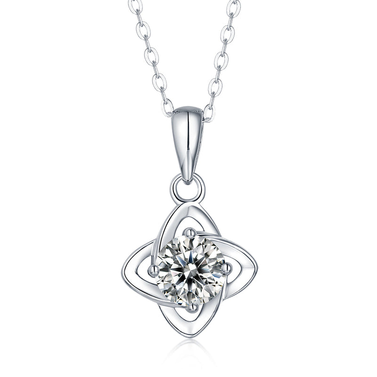 Moissanite Pendant Necklace Lucky Clover, sterling silver