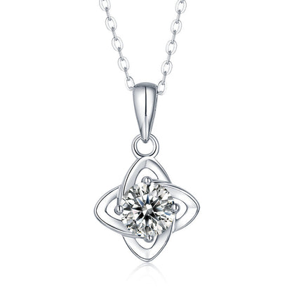 Moissanite Pendant Necklace Lucky Clover, sterling silver