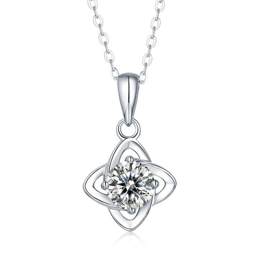 Moissanite Pendant Necklace Lucky Clover, sterling silver