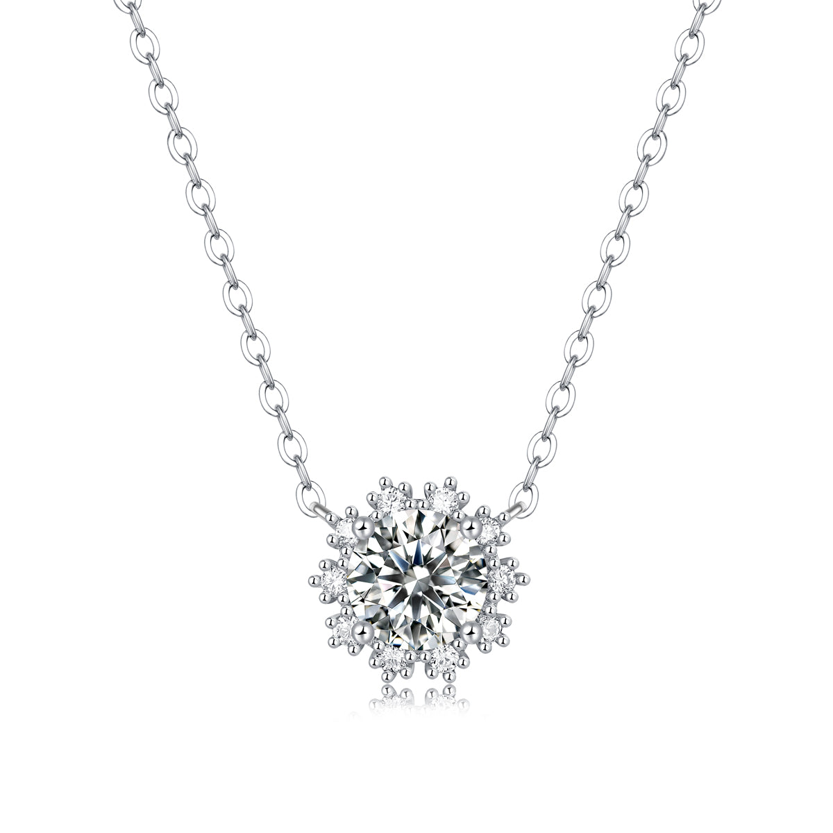 Moissanite Pendant Necklace Romantic Snowflake, sterling silver