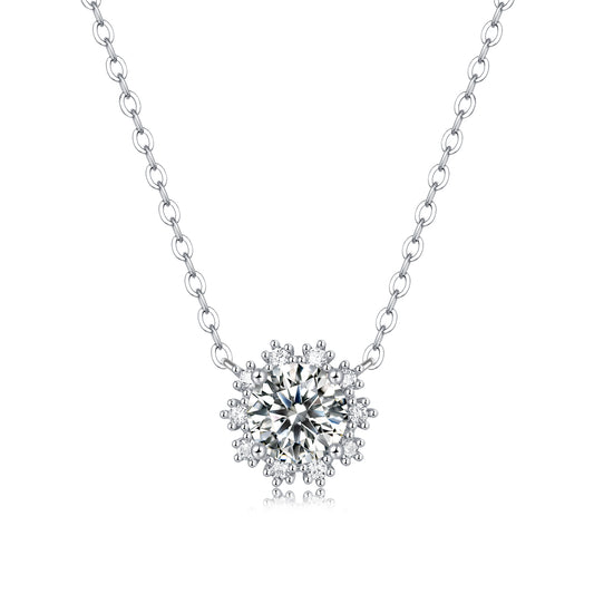 Moissanite Pendant Necklace Romantic Snowflake, sterling silver