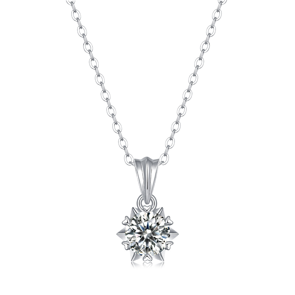 Moissanite Pendant Necklace Star Snowflake, sterling silver
