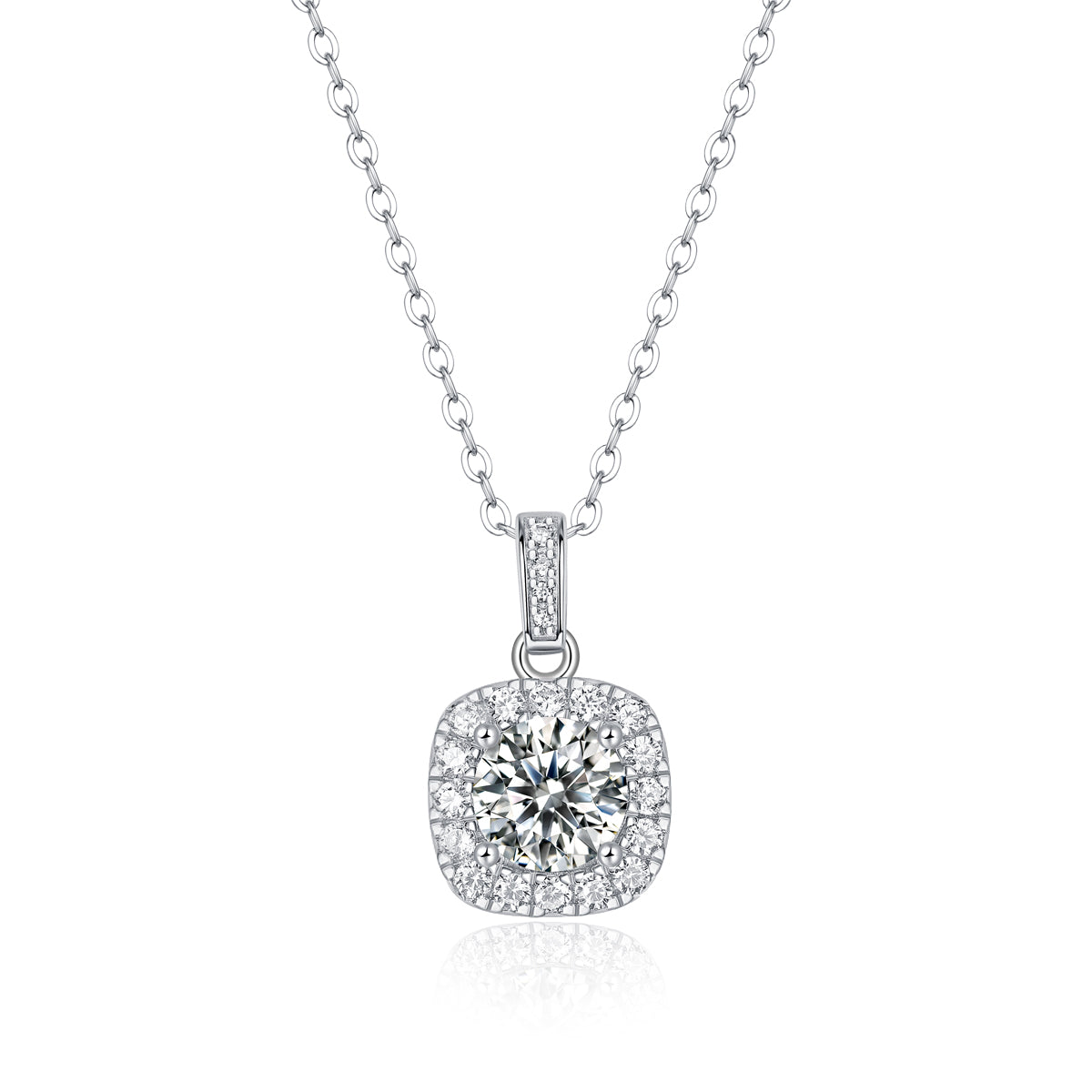 Moissanite Pendant Necklace Universe Halo, sterling silver