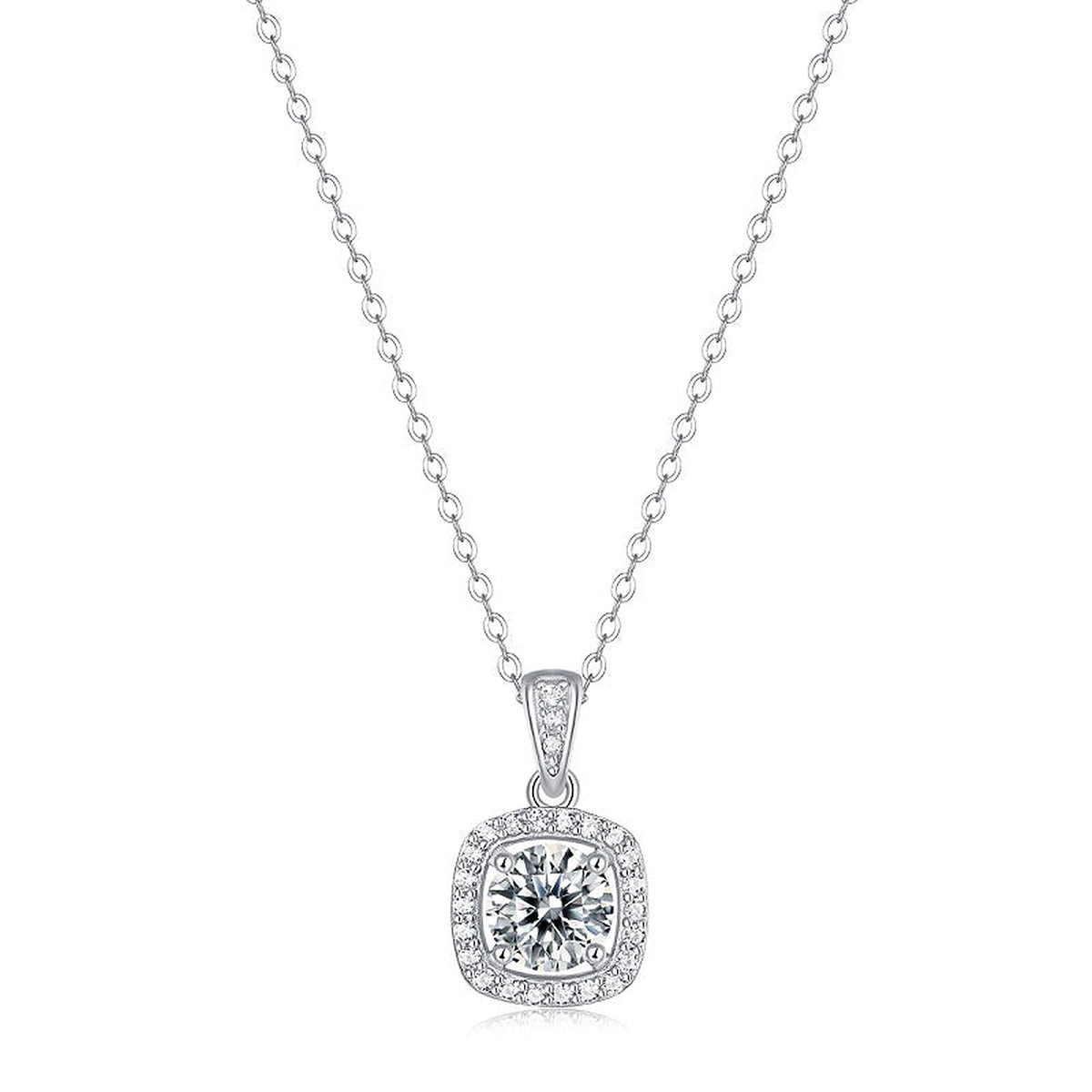 Moissanite Pendant Necklace Universe Cushion, sterling silver