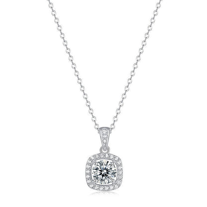 Moissanite Pendant Necklace Universe Cushion, sterling silver