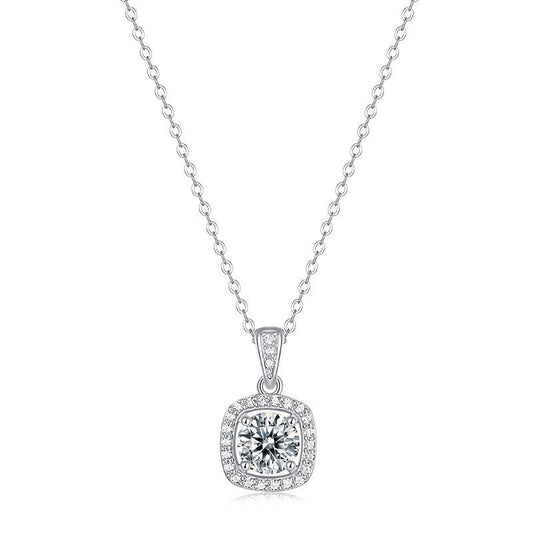 Moissanite Pendant Necklace Universe Cushion, sterling silver