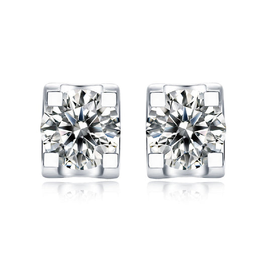 Moissanite stud earrings with a deep space-inspired design, featuring brilliant round-cut stones set in a sleek metal setting for a sophisticated and radiant look.