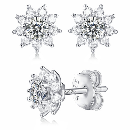 Moissanite stud earrings with a desire-inspired design, featuring brilliant-cut stones set in a sleek metal frame for a refined and radiant look.