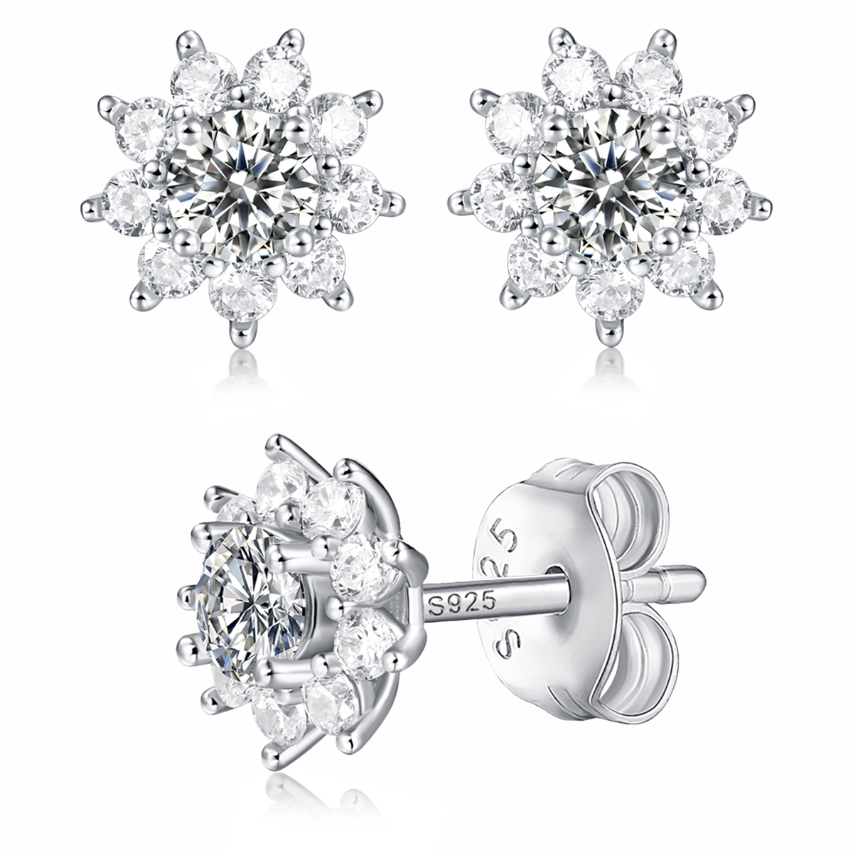 Moissanite stud earrings with a desire-inspired design, featuring brilliant-cut stones set in a sleek metal frame for a refined and radiant look.