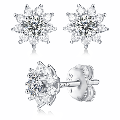 Moissanite stud earrings with a desire-inspired design, featuring brilliant-cut stones set in a sleek metal frame for a refined and radiant look.