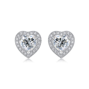 Moissanite stud earrings with a heartfelt design, featuring sparkling heart-shaped stones set in a polished metal frame for a timeless and elegant touch.