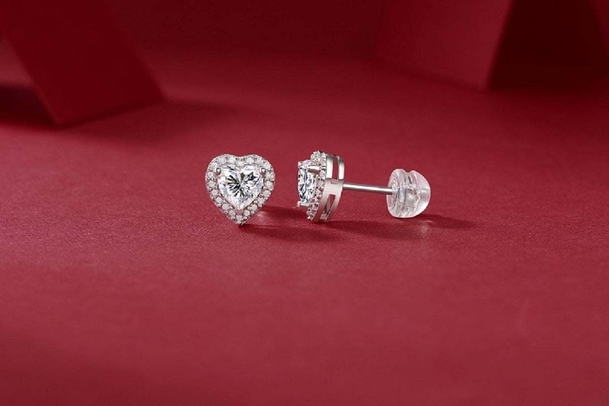 Timeless Heart Moissanite Earrings - Sparkling Stones in a Sleek Metal Frame