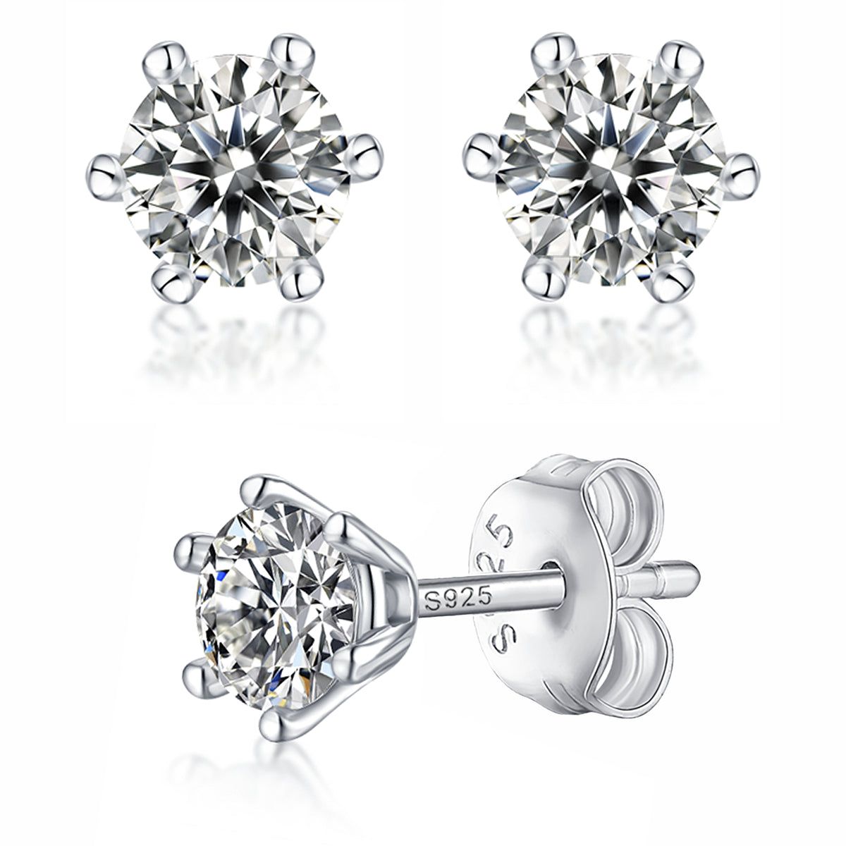 Moissanite stud earrings with a sunny snow design, featuring radiant stones arranged in a delicate pattern set in a polished metal frame for a luminous and elegant look.