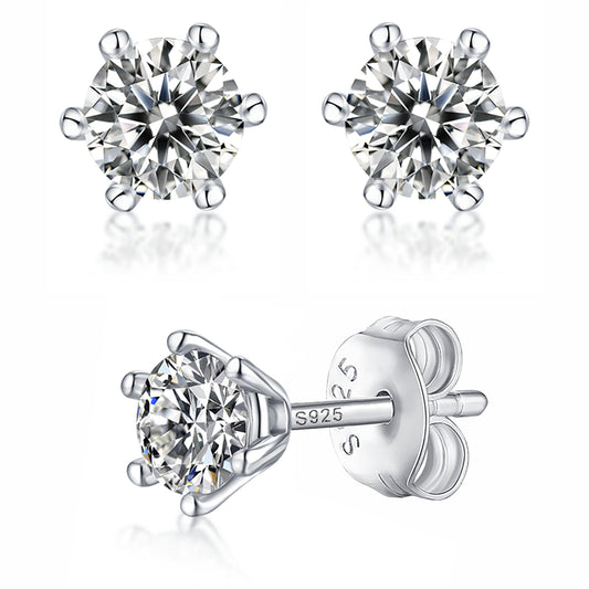 Moissanite stud earrings with a sunny snow design, featuring radiant stones arranged in a delicate pattern set in a polished metal frame for a luminous and elegant look.