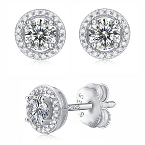 Moissanite stud earrings with a tale-inspired design, featuring radiant stones set in a refined metal frame for a classic and elegant look.