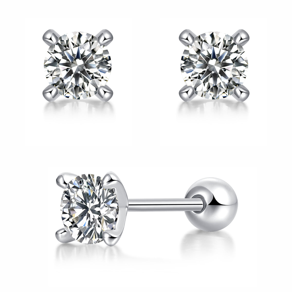 Moissanite stud earrings with a time imprint design, featuring precisely cut stones set in a sleek metal frame for a timeless and elegant look.