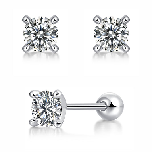Moissanite stud earrings with a time imprint design, featuring precisely cut stones set in a sleek metal frame for a timeless and elegant look.