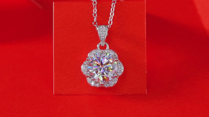 Collar con colgante de moissanita para mujer | Plata de ley 925 con baño de oro de 18 quilates | Diseño de bola de flores