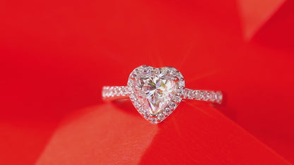 Moissanite Engagement Ring | Heart Halo | Sterling Silver