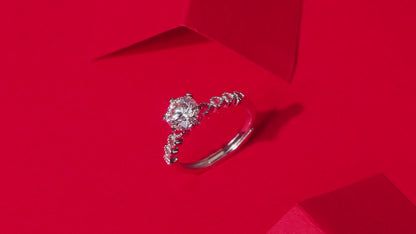 Moissanite Engagement Ring | Heart Band | Sterling Silver