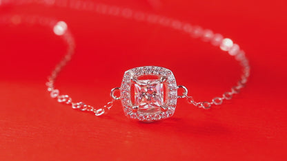 Pulsera de moissanita para mujer | Plata de ley 925 con baño de oro de 18 quilates | Diseño cuadrado luminoso