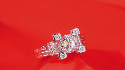 Moissanite Engagement Ring | Diamond Tower | Sterling Silver