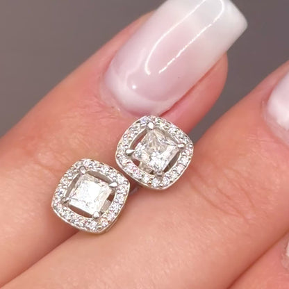 Moissanite Stud Earrings | Luminous Square | Sterling Silver
