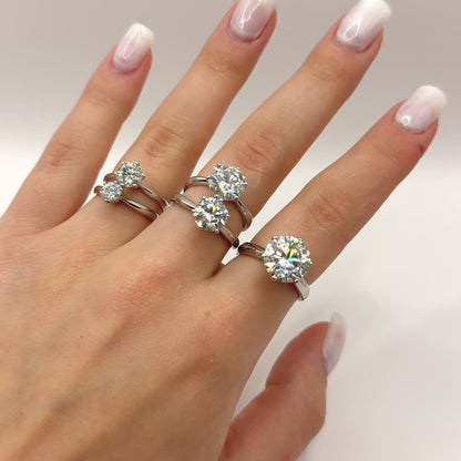 Moissanite Engagement Ring | Six-Claws | Sterling Silver