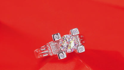 Moissanite Engagement Ring | Diamond Tower | Sterling Silver