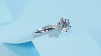 Moissanite Engagement Ring | Six-Claws | Sterling Silver