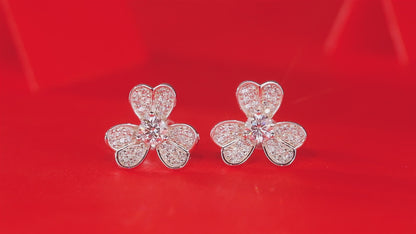 Elegantes pendientes de moissanita para mujer | Plata de ley 925 con baño de oro de 18 quilates | Diseño de trébol