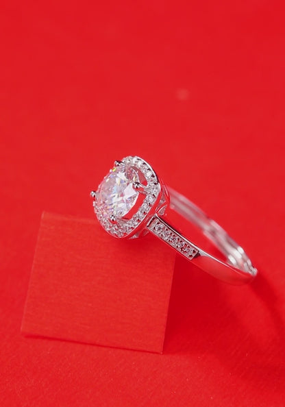 Moissanite Engagement Ring | Universe Halo | Sterling Silver