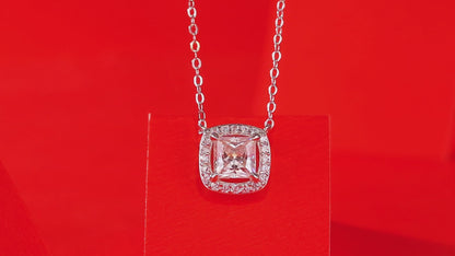 Collar con colgante de moissanita para mujer | Plata de ley 925 con baño de oro de 18 quilates | Diseño cuadrado luminoso