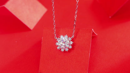 Collar con colgante de moissanita para mujer | Plata de ley 925 con baño de oro de 18 quilates | Diseño romántico de copo de nieve