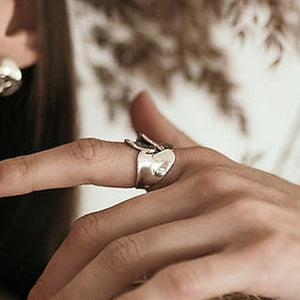 Sterling Silver Ring, leaf fold, worn on hand