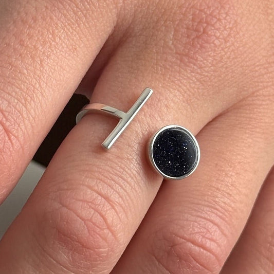 Sterling Silver Ring, starry bar open ring, worn on hand
