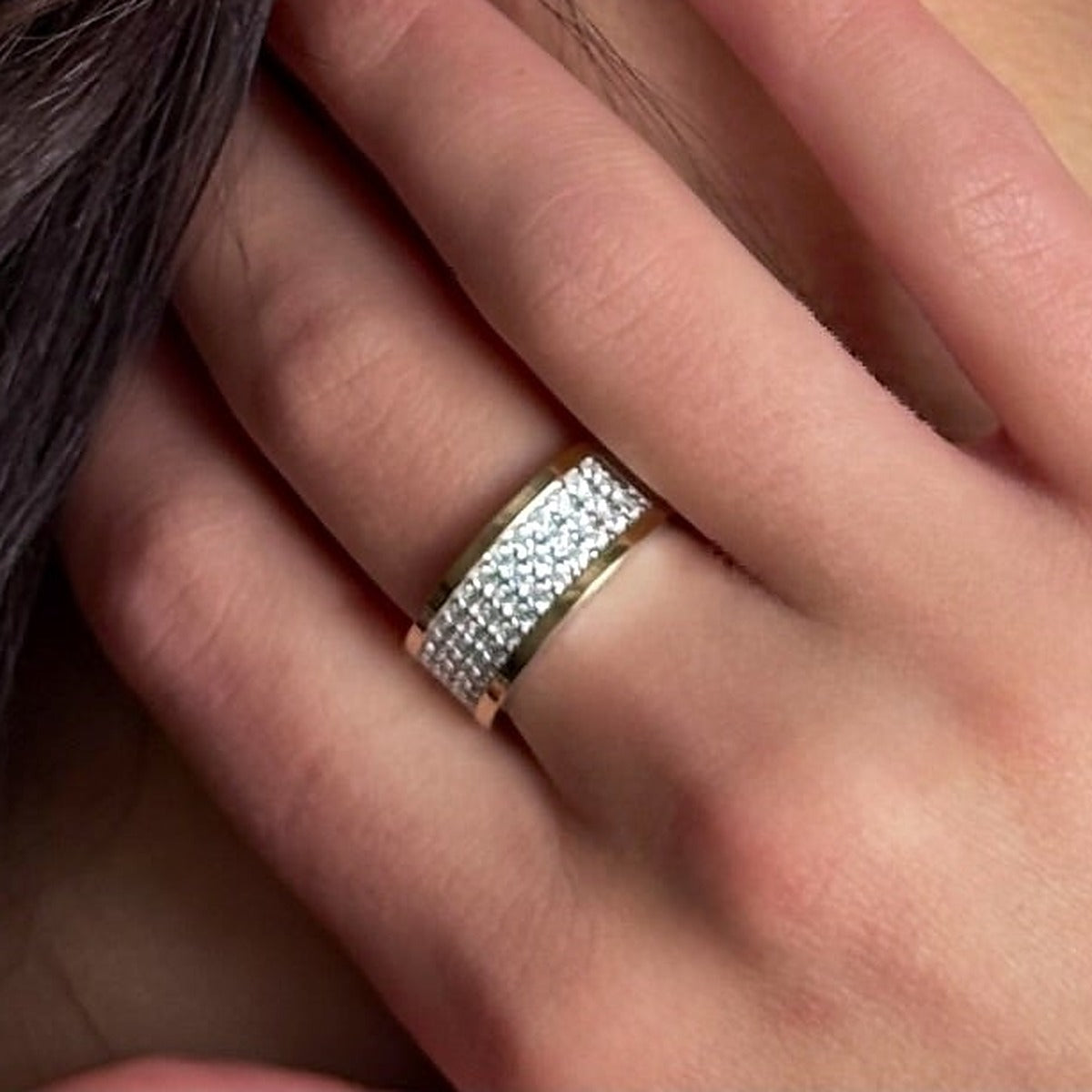 14K Gold Bonded Ring White Panel Band, sterling silver, worn on hand