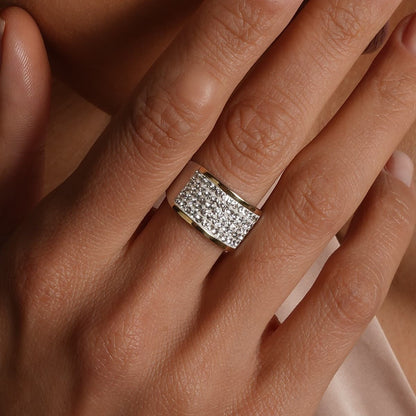 14K Gold Bonded Ring Crystal Panel Band, sterling silver, worn on hand