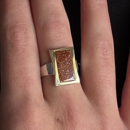 14K Gold Bonded Ring Goldstone Tilt Plate, sterling silver, worn on hand