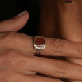 Anillo de Oro 14K Adherido | Goldstone Cushion Signet | Plata 925